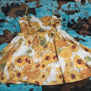 Sunflower Print Sundress - White & Yellow Floral